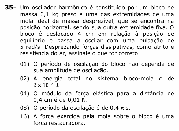 Enunciado da questão 35 de Física do UEPG 2024 (Vocacionada)