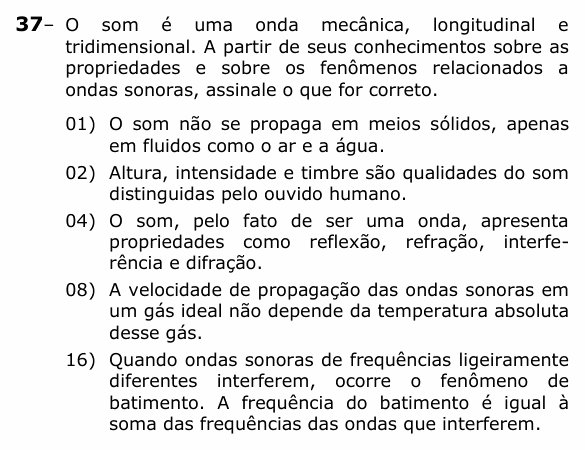 Enunciado da questão 37 de Física do UEPG 2024 (Vocacionada)