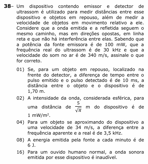 Enunciado da questão 38 de Física do UEPG 2024 (Vocacionada)