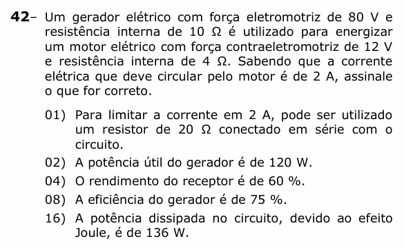 Enunciado da questão 42 de Física do UEPG 2024 (Vocacionada)