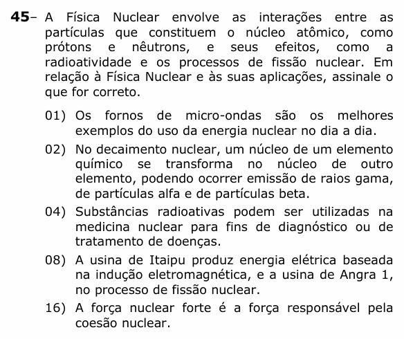 Enunciado da questão 45 de Física do UEPG 2024 (Vocacionada)