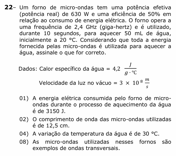 Enunciado da questão 22 de Física do UEPG 2026