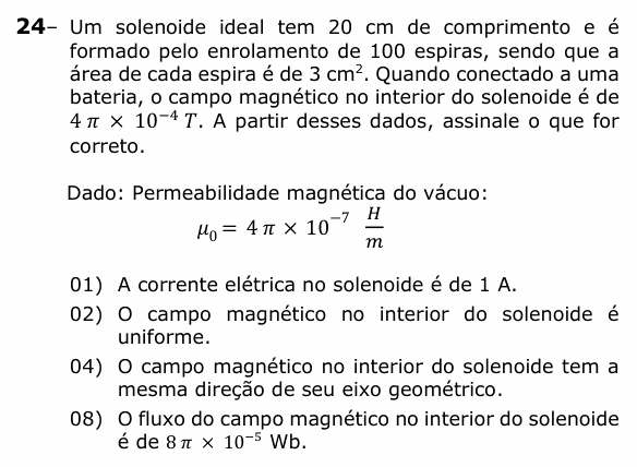 Enunciado da questão 24 de Física do UEPG 2026