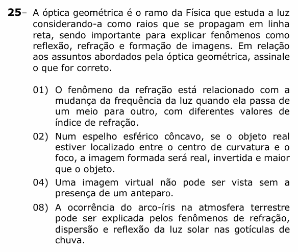 Enunciado da questão 25 de Física do UEPG 2026