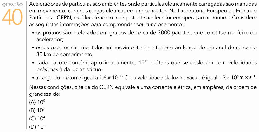 Enunciado da questão 40 de Física do UERJ 2016 (1º Exame de Qualificação)