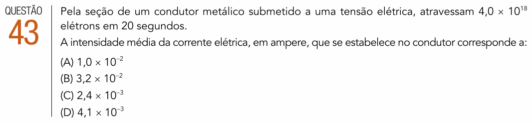 Enunciado da questão 43 de Física do UERJ 2017 (2º Exame de Qualificação)