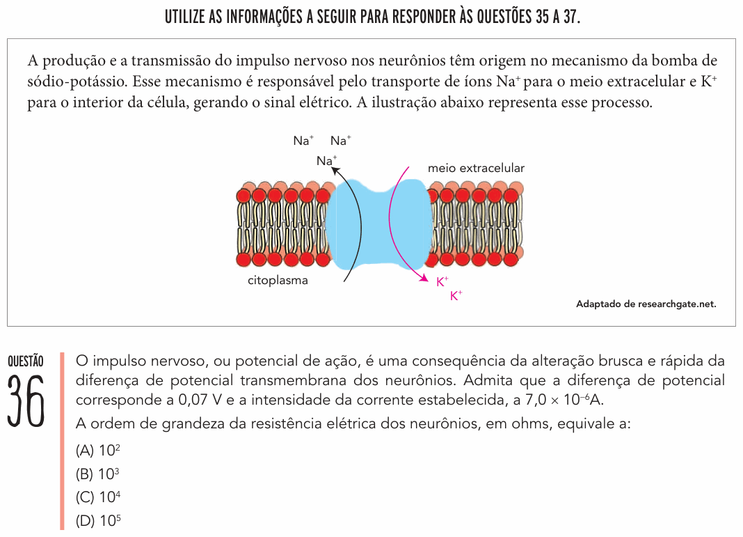 Enunciado da questão 36 de Física do UERJ 2020 (2º Exame de Qualificação)