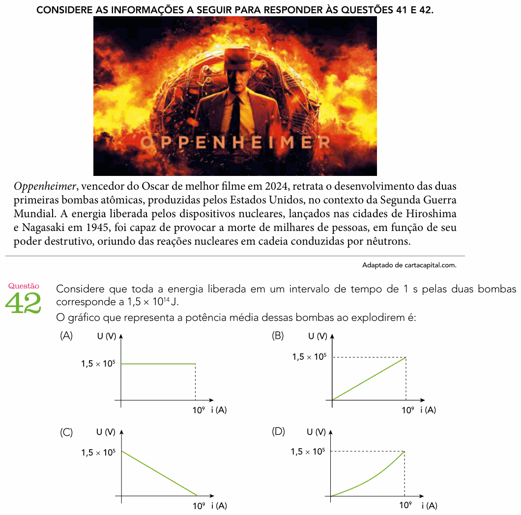 Enunciado da questão 42 de Física do UERJ 2025 (2º Exame de Qualificação)