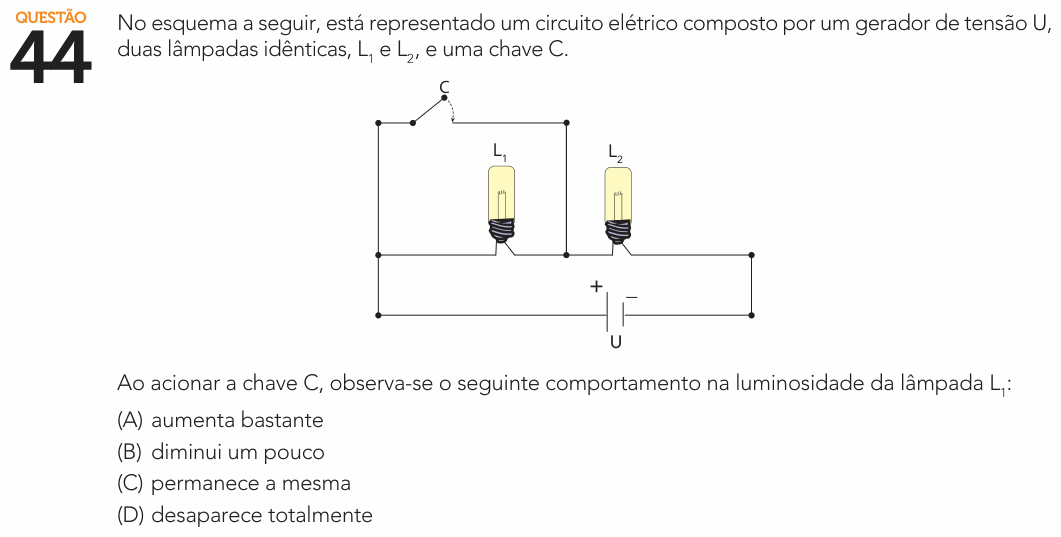 Enunciado da questão 44 de Física do UERJ 2026 (1º Exame de Qualificação)