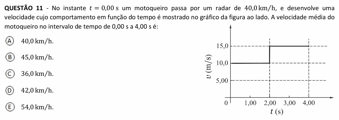 Enunciado da questão 11 de Física do UFJF 2022 (PISM, Módulo I)