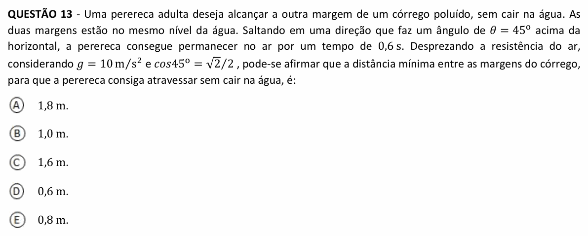 Enunciado da questão 13 de Física do UFJF 2022 (PISM, Módulo I)
