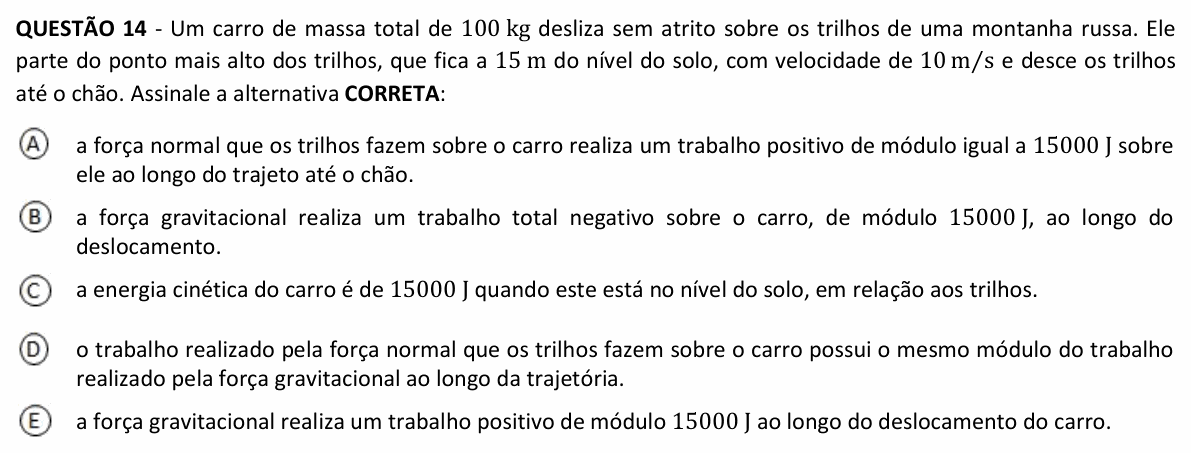 Enunciado da questão 14 de Física do UFJF 2022 (PISM, Módulo I)