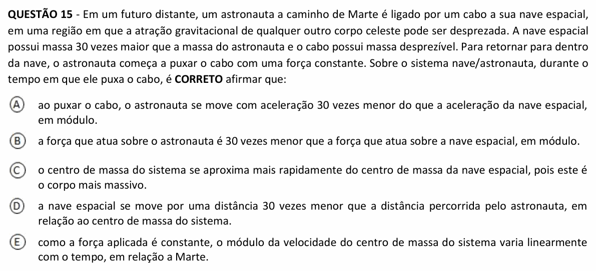 Enunciado da questão 15 de Física do UFJF 2022 (PISM, Módulo I)