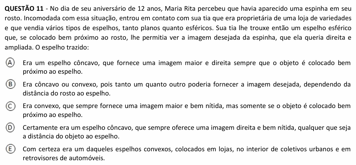 Enunciado da questão 11 de Física do UFJF 2022 (PISM, Módulo II)