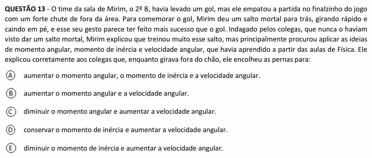 Enunciado da questão 13 de Física do UFJF 2022 (PISM, Módulo II)