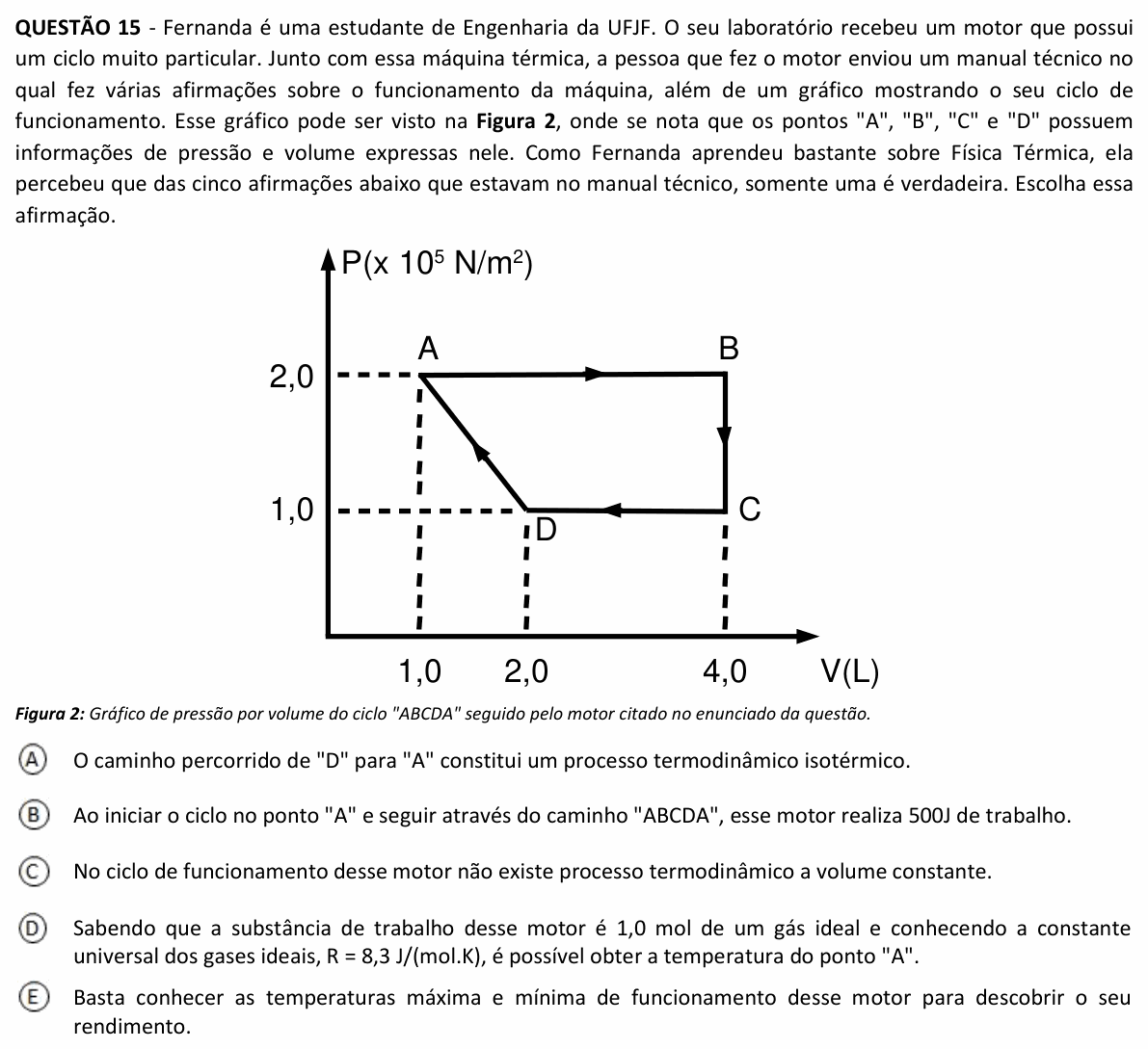 Enunciado da questão 15 de Física do UFJF 2022 (PISM, Módulo II)