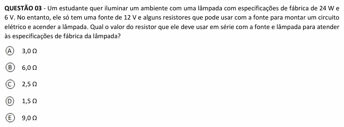 Enunciado da questão 3 de Física do UFJF 2022 (PISM, Módulo III)