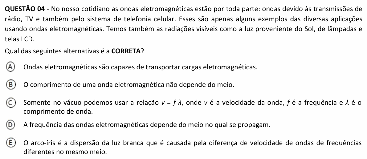 Enunciado da questão 4 de Física do UFJF 2022 (PISM, Módulo III)