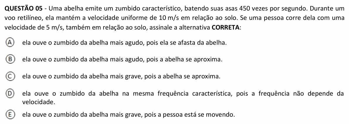 Enunciado da questão 5 de Física do UFJF 2022 (PISM, Módulo III)