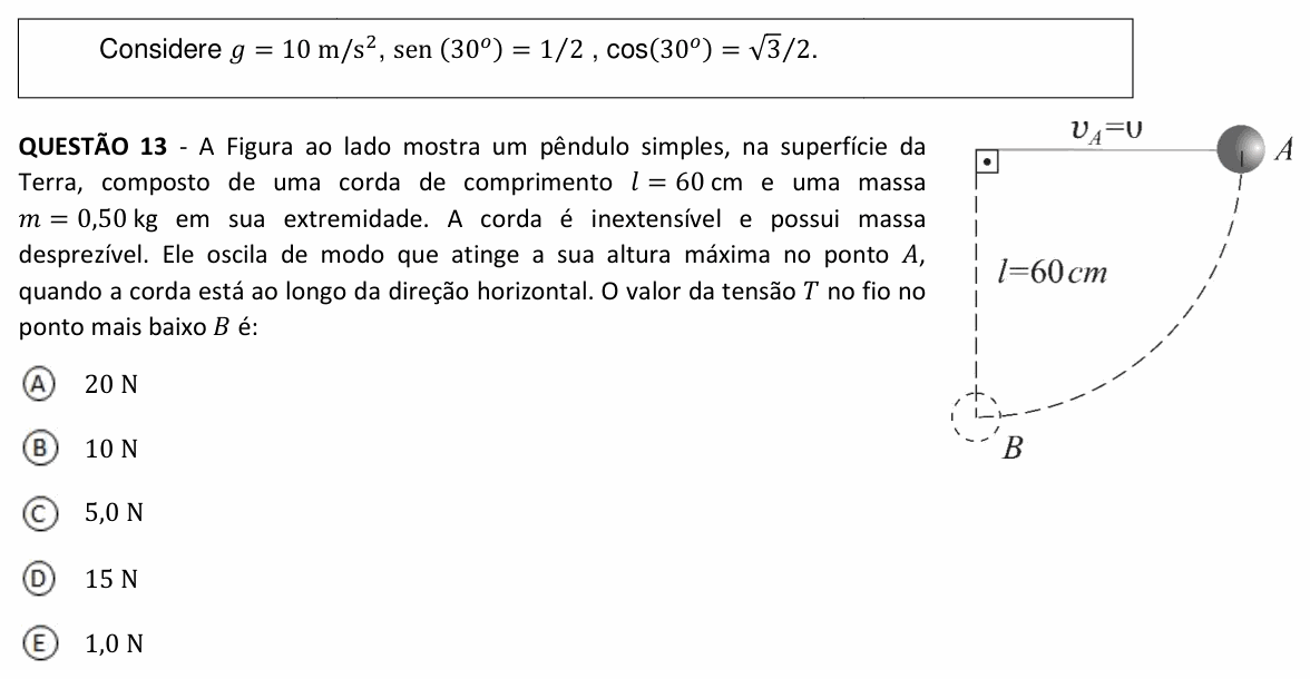 Enunciado da questão 13 de Física do UFJF 2023 (PISM, Módulo I)