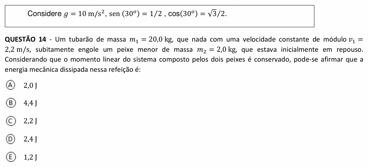 Enunciado da questão 14 de Física do UFJF 2023 (PISM, Módulo I)