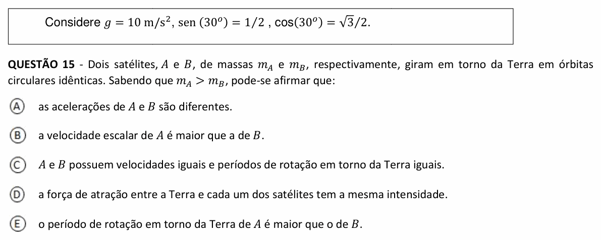 Enunciado da questão 15 de Física do UFJF 2023 (PISM, Módulo I)