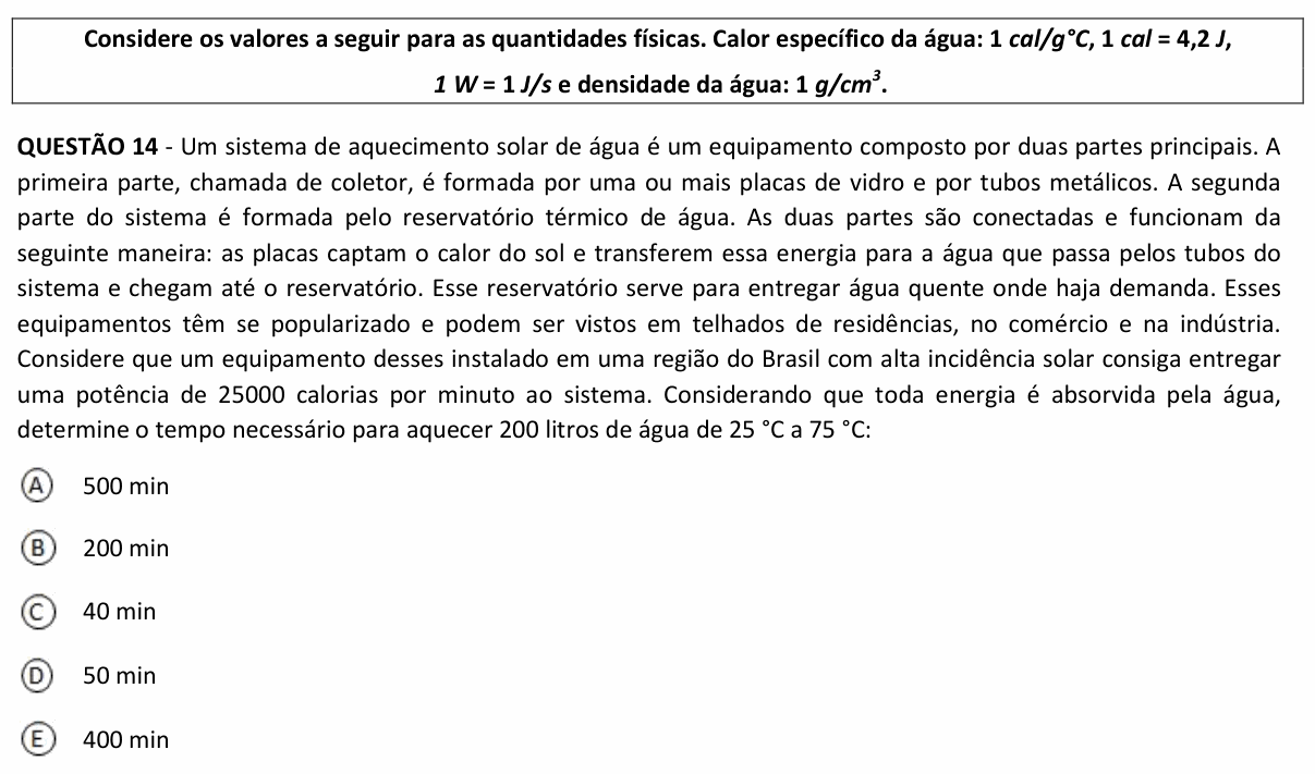 Enunciado da questão 14 de Física do UFJF 2023 (PISM, Módulo II)