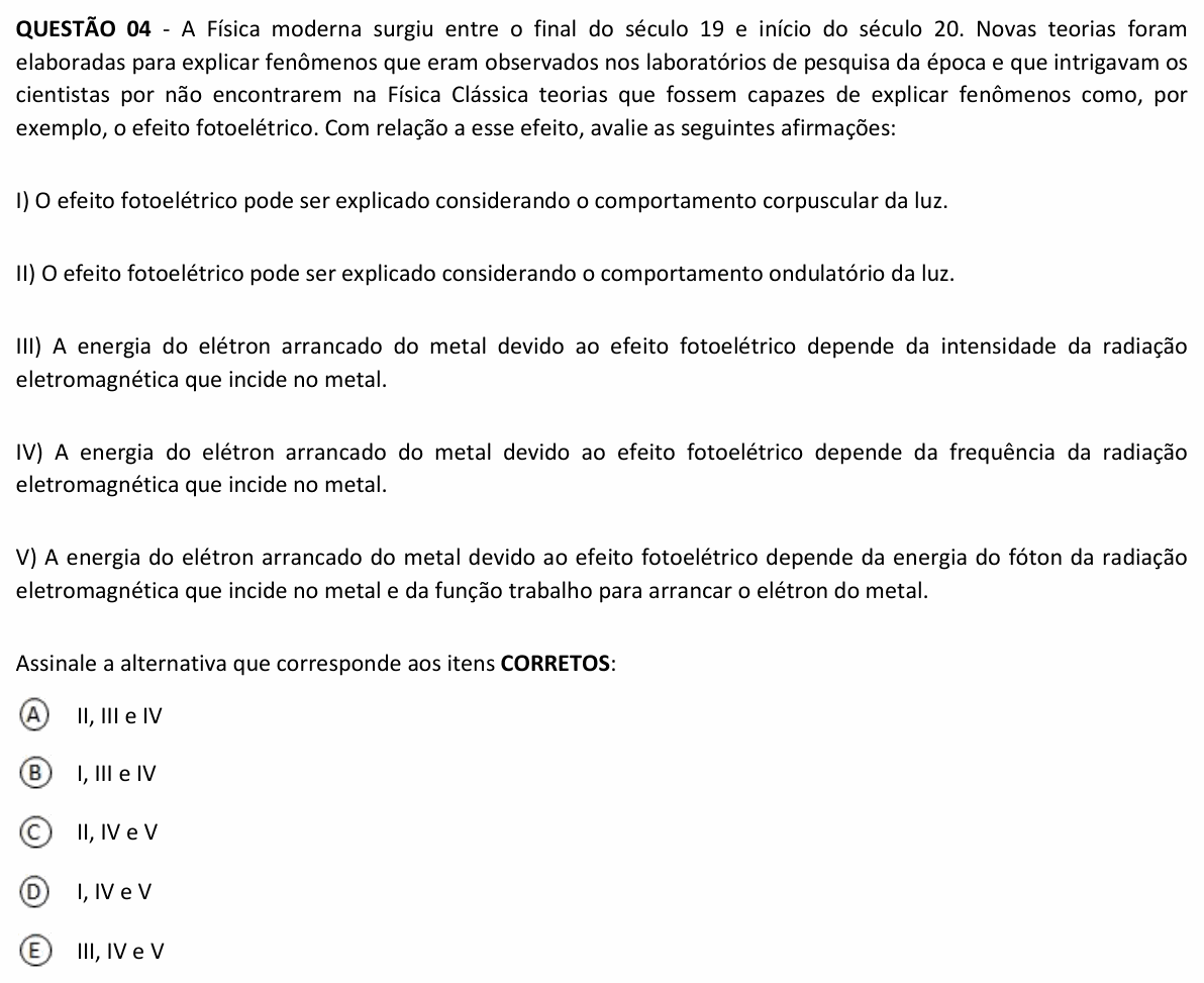 Enunciado da questão 4 de Física do UFJF 2023 (PISM, Módulo III)
