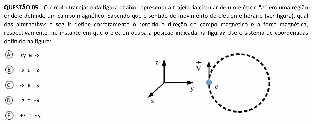 Enunciado da questão 5 de Física do UFJF 2023 (PISM, Módulo III)
