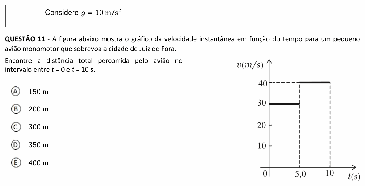 Enunciado da questão 11 de Física do UFJF 2024 (PISM, Módulo I)