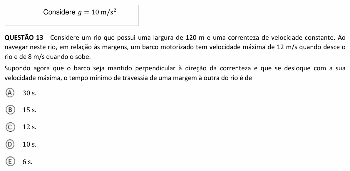 Enunciado da questão 13 de Física do UFJF 2024 (PISM, Módulo I)