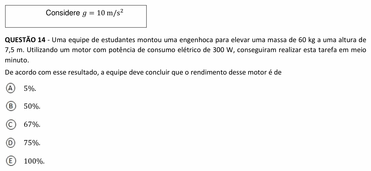 Enunciado da questão 14 de Física do UFJF 2024 (PISM, Módulo I)