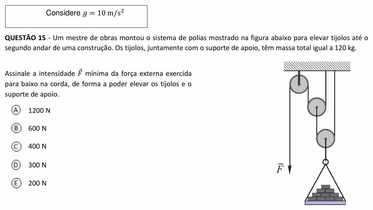 Enunciado da questão 15 de Física do UFJF 2024 (PISM, Módulo I)