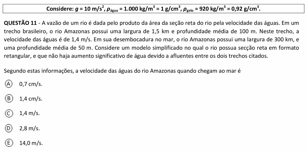 Enunciado da questão 11 de Física do UFJF 2024 (PISM, Módulo II)