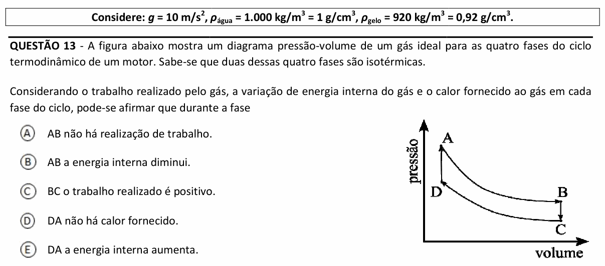 Enunciado da questão 13 de Física do UFJF 2024 (PISM, Módulo II)