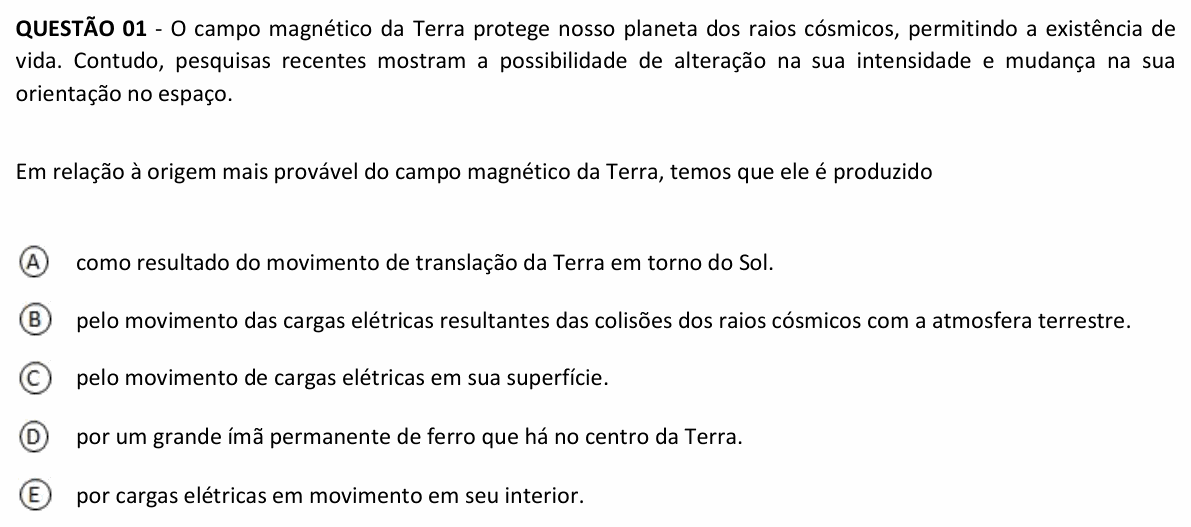 Enunciado da questão 1 de Física do UFJF 2024 (PISM, Módulo III)