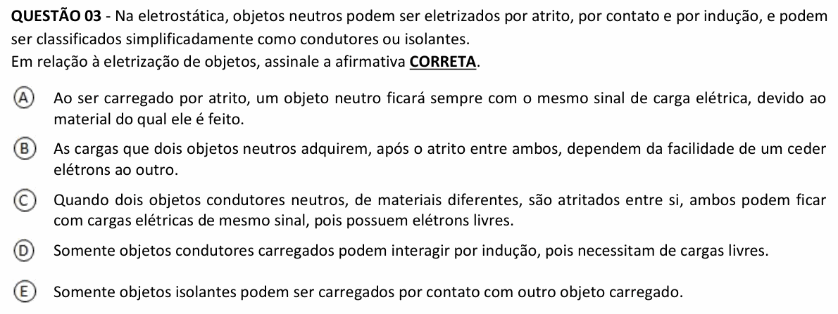 Enunciado da questão 3 de Física do UFJF 2024 (PISM, Módulo III)