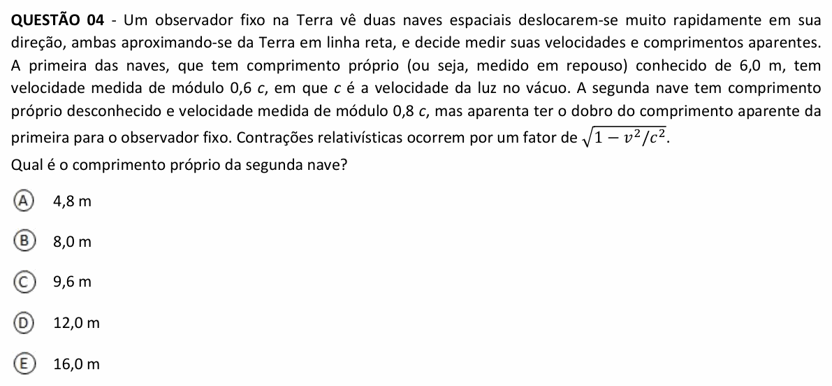 Enunciado da questão 4 de Física do UFJF 2024 (PISM, Módulo III)