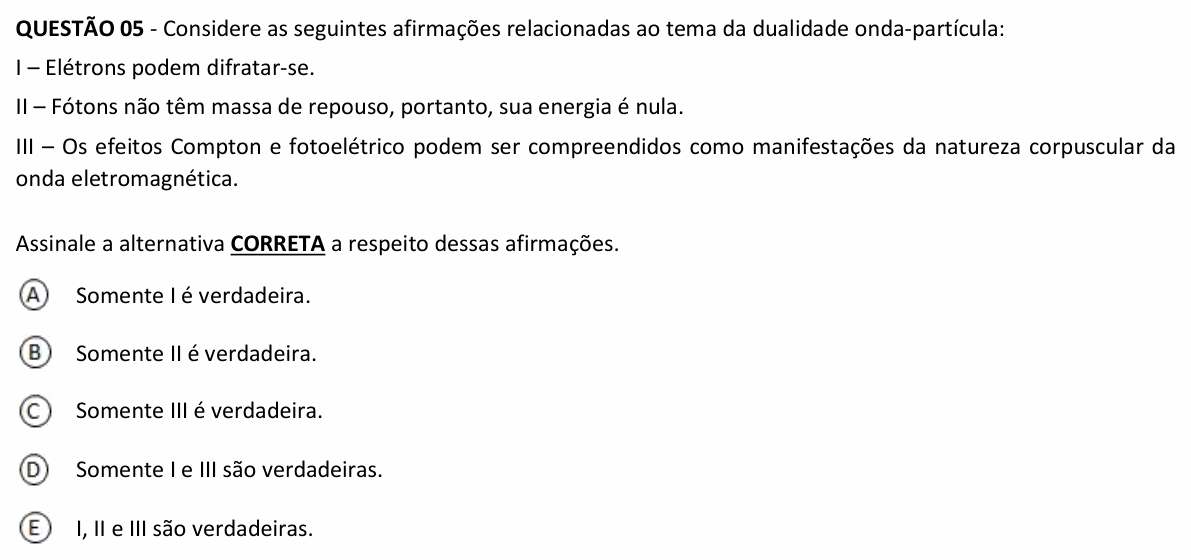 Enunciado da questão 5 de Física do UFJF 2024 (PISM, Módulo III)