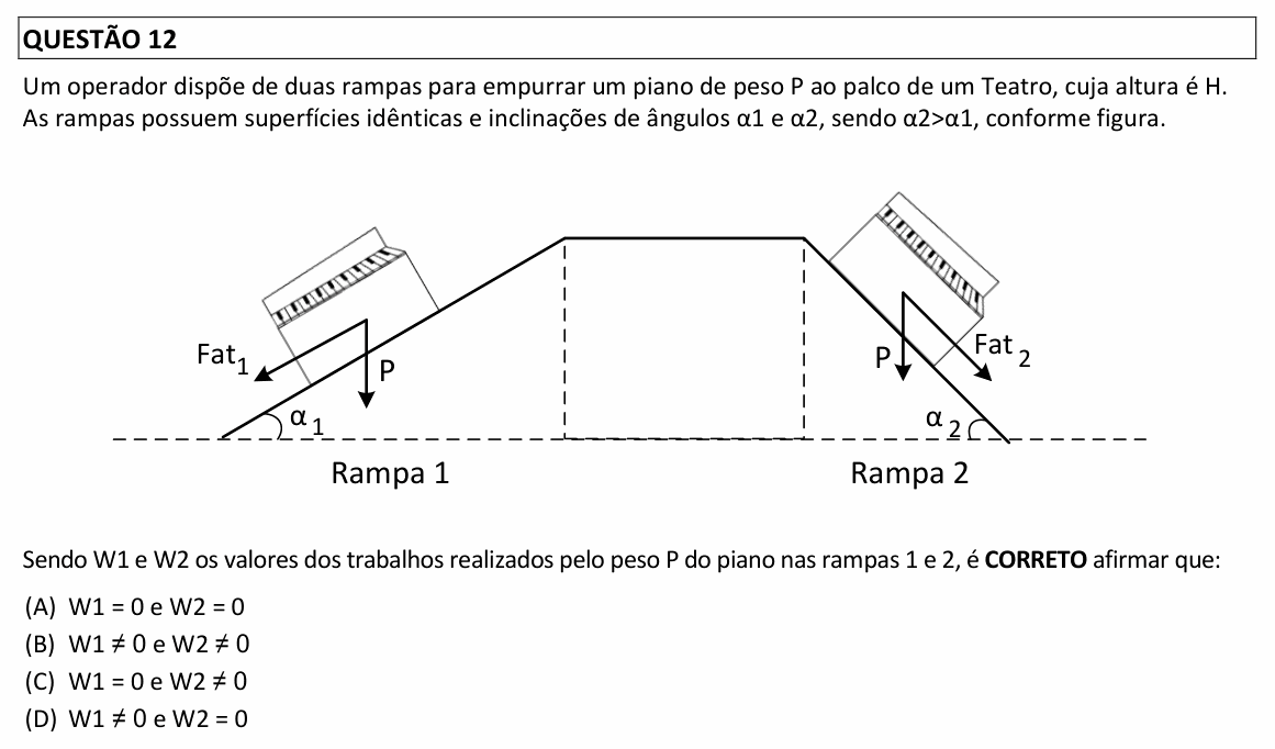 Enunciado da questão 12 de Física do UFLA 2021 (PAS, 2ª etapa)