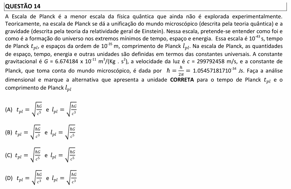 Enunciado da questão 14 de Física do UFLA 2021 (PAS, 2ª etapa)