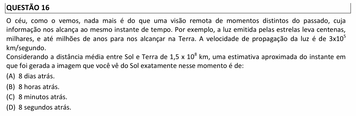 Enunciado da questão 16 de Física do UFLA 2021 (PAS, 2ª etapa)