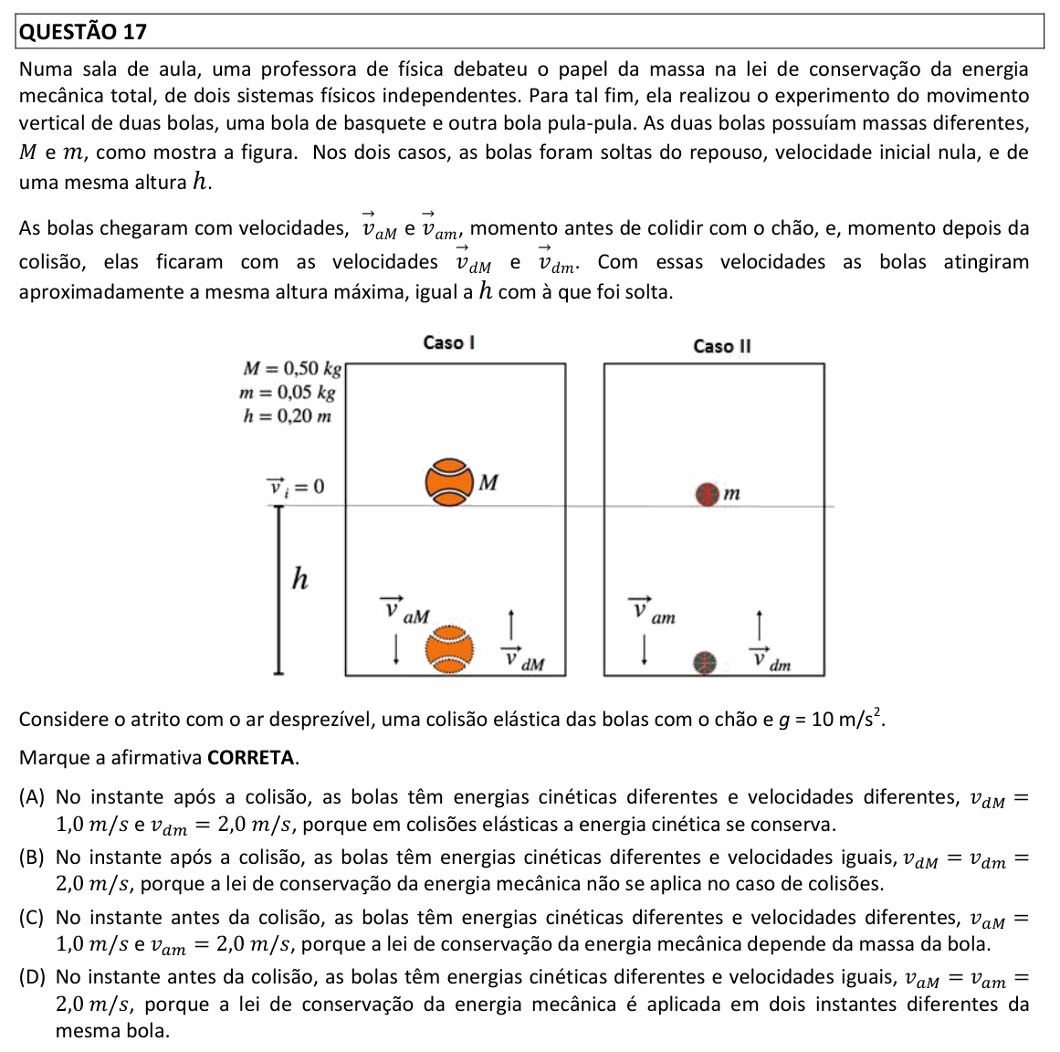 Enunciado da questão 17 de Física do UFLA 2021 (PAS, 2ª etapa)