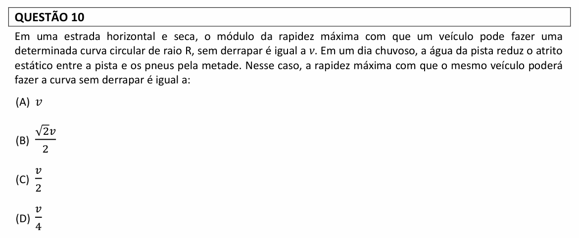 Enunciado da questão 10 de Física do UFLA 2022 (PAS, 1ª etapa, novembro)