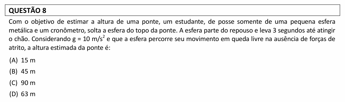 Enunciado da questão 8 de Física do UFLA 2022 (PAS, 1ª etapa, novembro)