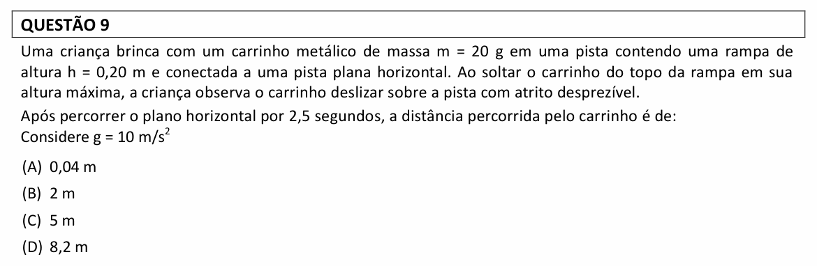 Enunciado da questão 9 de Física do UFLA 2022 (PAS, 1ª etapa, novembro)