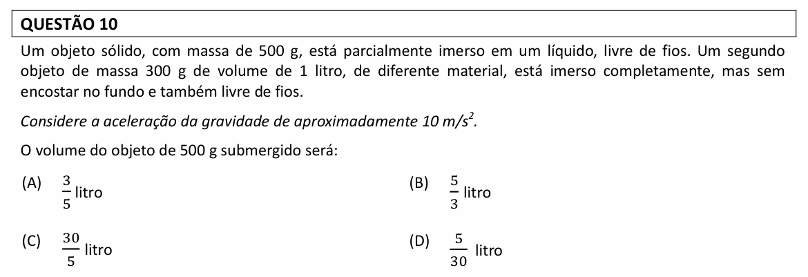 Enunciado da questão 10 de Física do UFLA 2022 (PAS, 1ª etapa, junho)