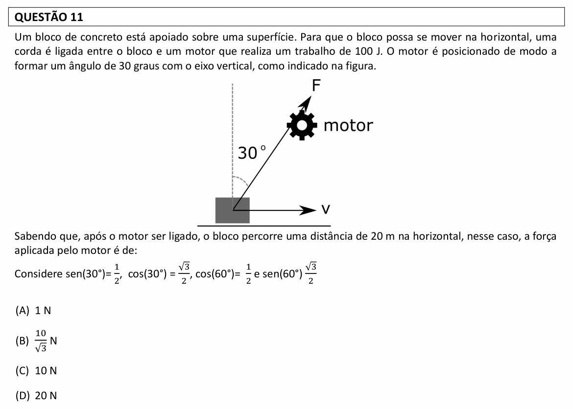 Enunciado da questão 11 de Física do UFLA 2022 (PAS, 1ª etapa, junho)