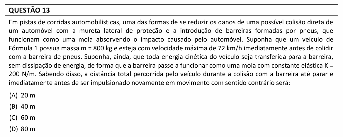 Enunciado da questão 13 de Física do UFLA 2022 (PAS, 1ª etapa, junho)