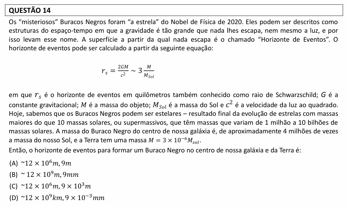 Enunciado da questão 14 de Física do UFLA 2022 (PAS, 1ª etapa, junho)